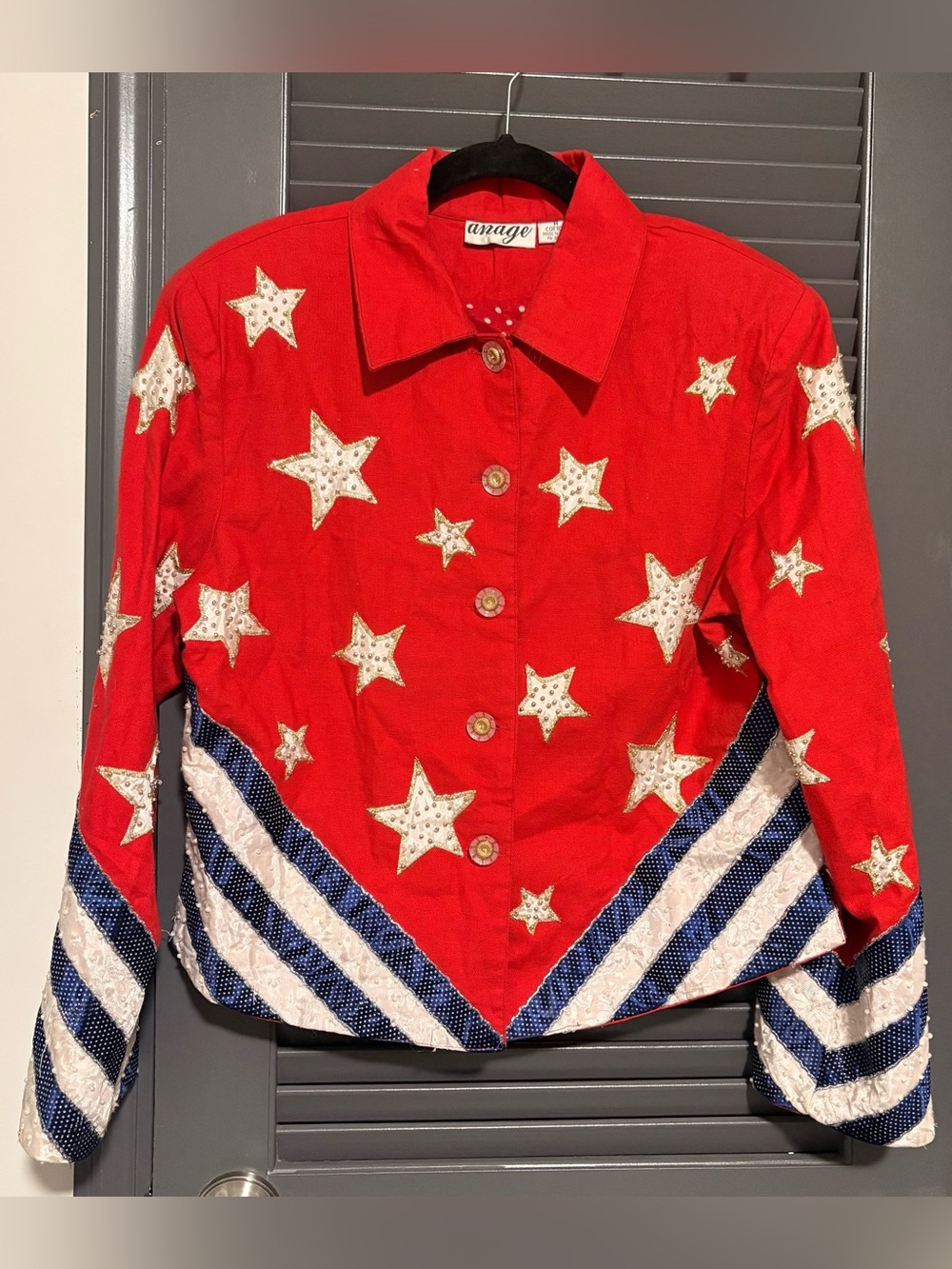 Vintage Anage Cotton Red Star Embellished Button Jacket